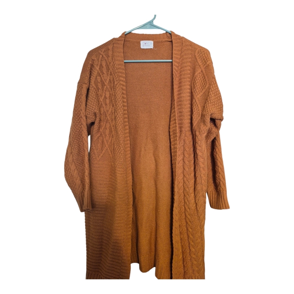 Poof! Women's Brown/orange Tint Cable Knit Cardigan Bohomian